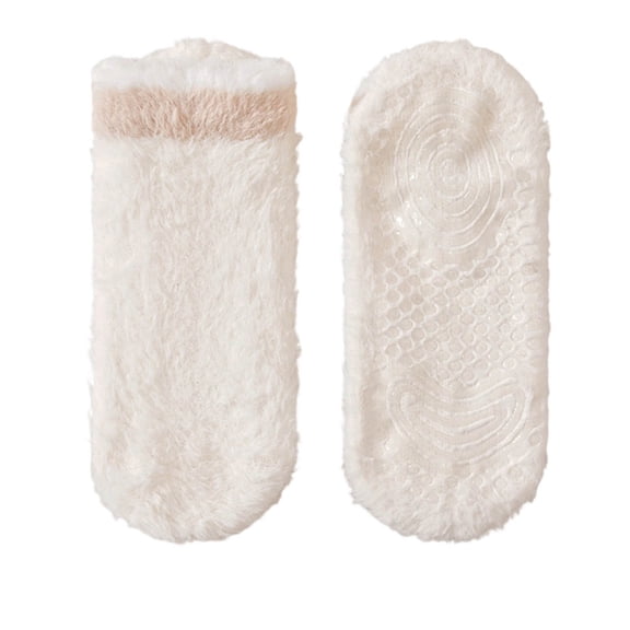 FRSASU Women's Autumn Winter Thick Warm floor Socks Short Non Slip Soft Color Blocked Sleep Socks 1Pc