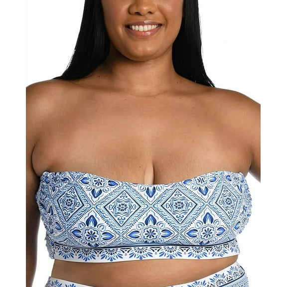 La Blanca CAPRI BLUE Printed Convertible Bandeau Bikini Swim Top, US 20W
