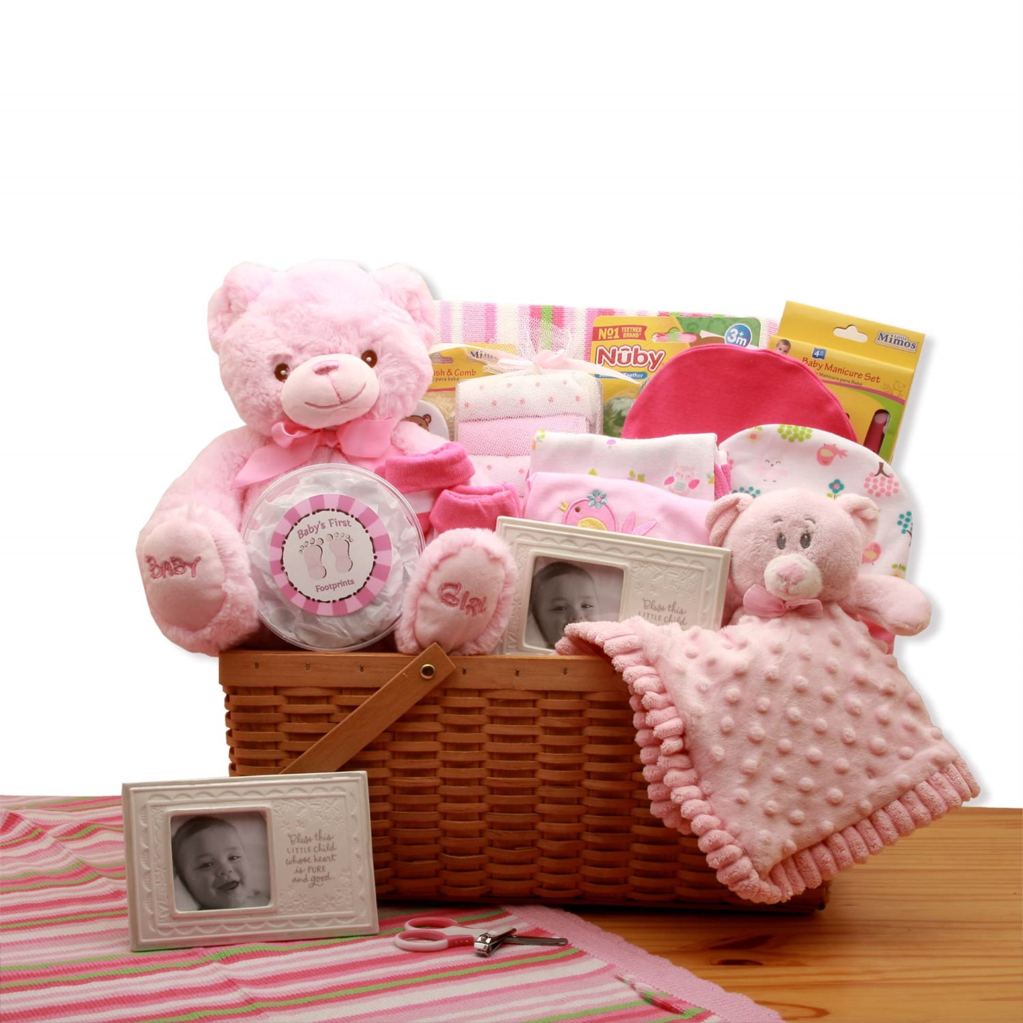 35x24x8cm New Baby Girl Gift Basket Pink & White New Born Hamper