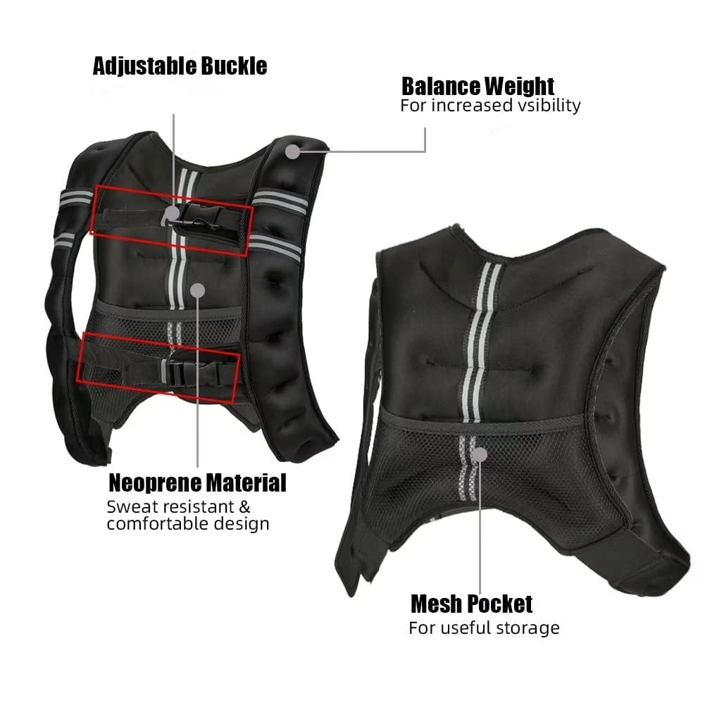Weighted Vest for Men & Women, Adjustable Fitness Vest with Reflective Stripes & Mesh Pocket for Strength Training, Cardio, Running & Weight Loss - 25lb