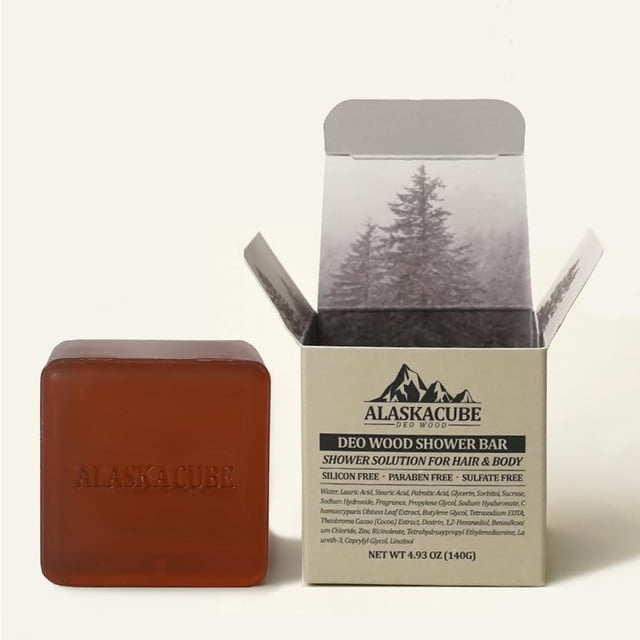 Alaskacube Deo Wood Jabón de baño para ducha en barra Lujoso aroma amaderado de sándalo elimina el olor corporal Espuma rica de larga duración | Gel de baño, champú, desodorante para hombres y mujeres