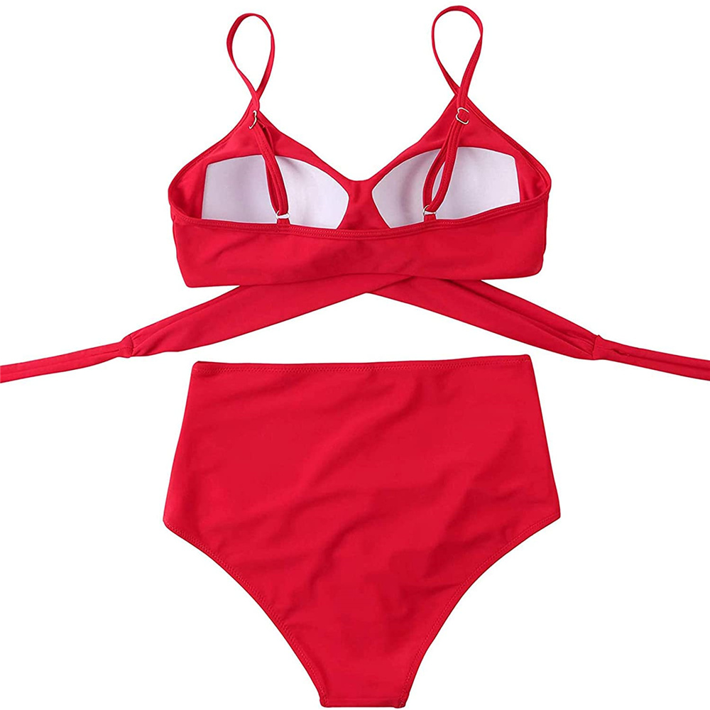 Women's Sexy Bikini Swimsuits, Women's High Waisted Bandage Bikini Set Wrap 2 Piece Push Up Swimsuits, Front Corss and Back Tie Knot (Red,Medium) - image 3 of 8