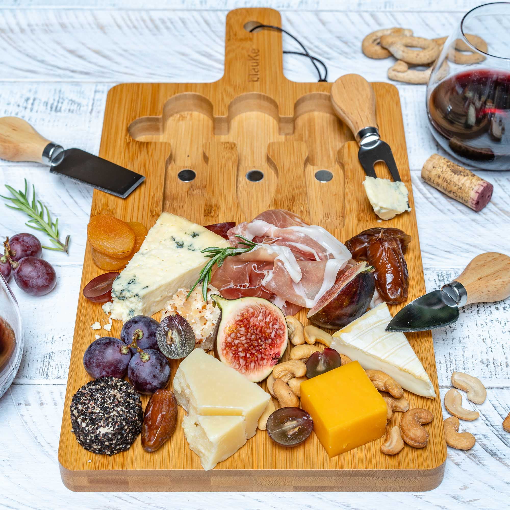 Chop & Stick Cutting Board and Cheese Knife Set with Magnetic Knife Holder - XXL 18'' x 12'' x 1'' inch Bamboo Charcuterie Board Set