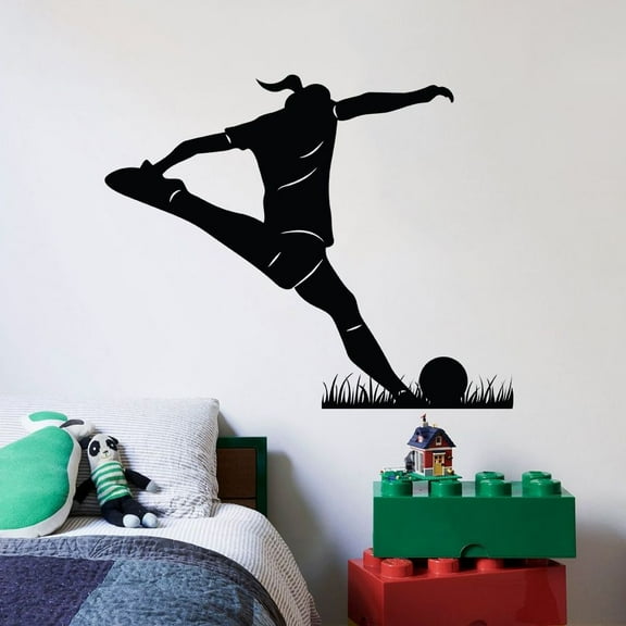 Soccer Player Silhouette Soccer Sport Girl Playing Soccer Field Goal Kick Kicker Own Goal Soccer Silhouette Wall Sticker Vinyl Decal Home Decor For Girl Children Room Home Decoration Size (20x20 inch)