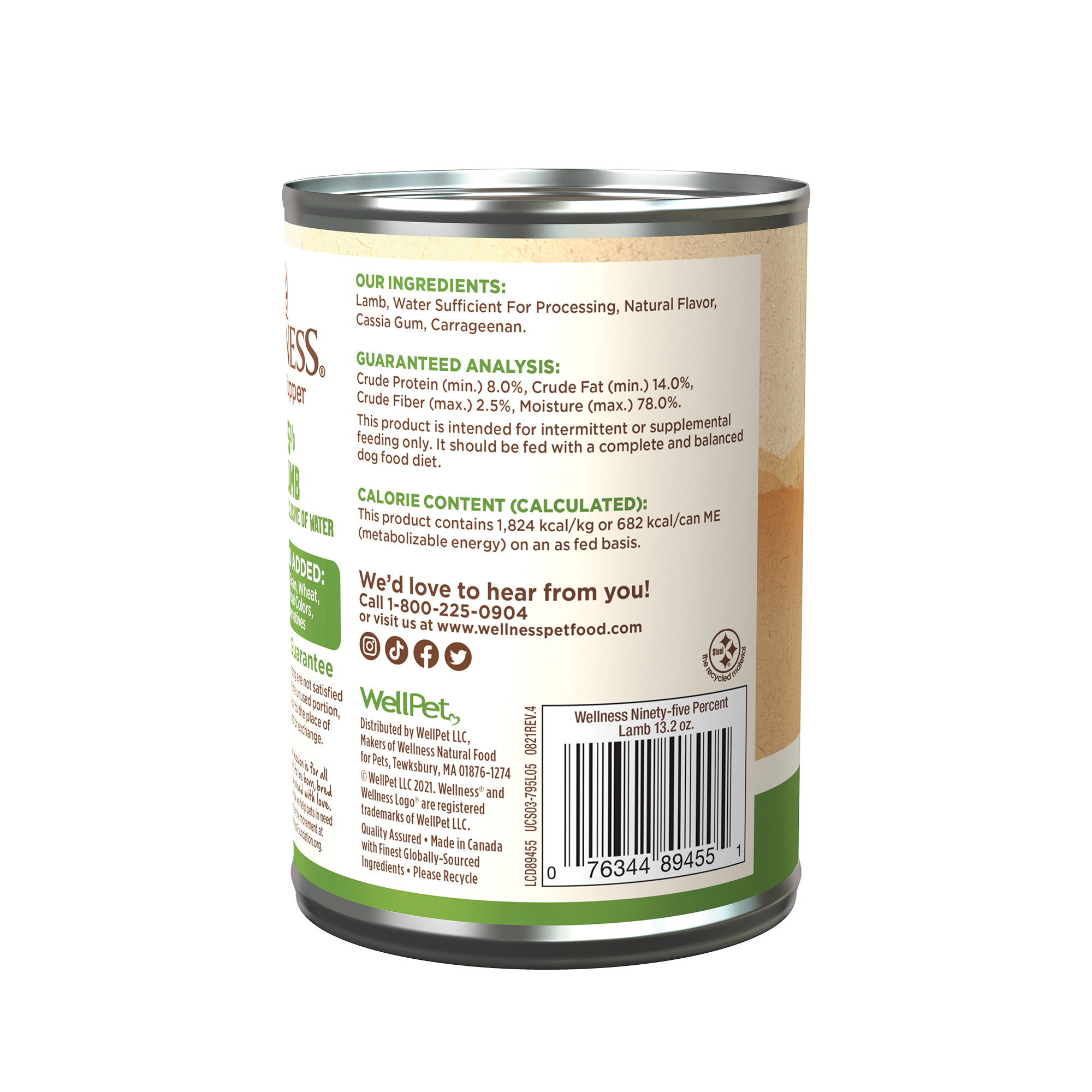 Wellness 95% Lamb Natural Wet Grain Free Canned Dog Food, 13.2-Ounce Can (Pack of 12) - image 3 of 8