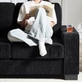 thumbnail image 3 of Corduroy Fabric With Cup Holders - 83.86" 3 Compressed Couch For Bedroom, Living Room, Office, Black, 3 of 6