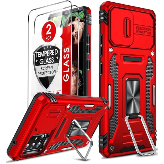 Compatible for Samsung Galaxy A71 5G Phone Case: Samsung A71 Case with 2PCS A71 5G Screen Protector Tempered Glass, Full Body Protection with Slide Camera Cover Cell Phone Funda de A 71, Red
