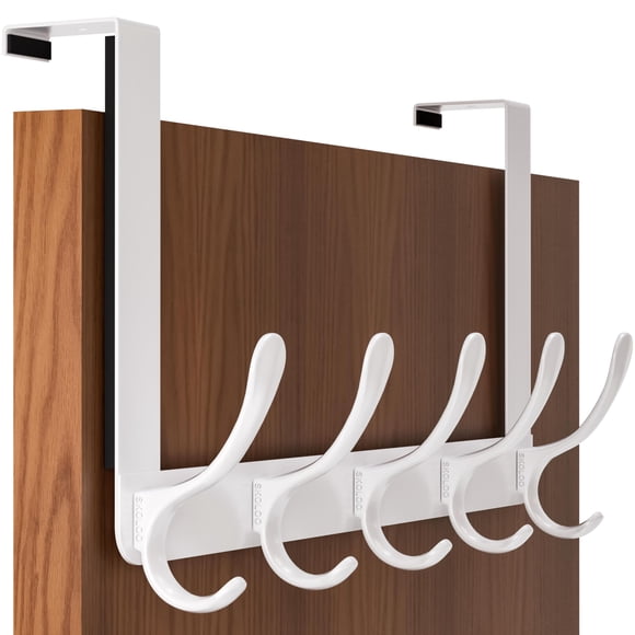 SKOLOO Over The Door Hook, Door Hanger Hooks for Hanging Clothes, Towels, Coats, Hats, Over The Door Towel Hook - White, Assembly Required