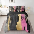 thumbnail image 2 of jejeloiu Vintage Geometric Design 7 Pieces Bedding Comforter Set,Black Pink Gold Full Bedding Set For Adult Reversible, 2 of 8