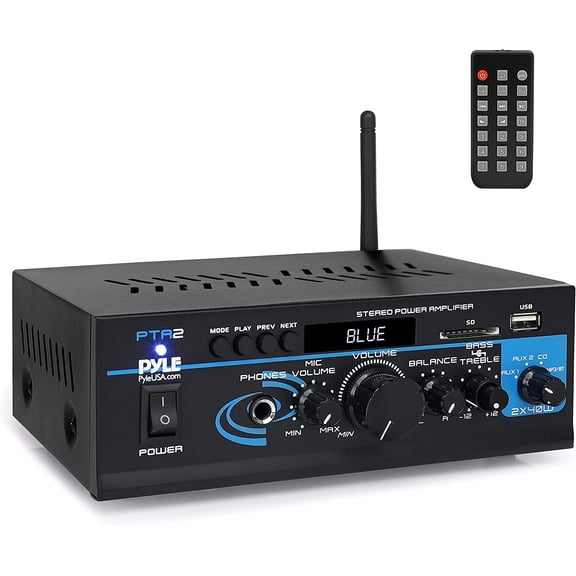 PYLE PTA2 - Mini Stereo Power Amplifier - 2 x 40 Watt with AUX, CD & Mic Inputs