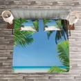 thumbnail image 3 of Ambesonne Ocean Quilted Bedspread Set 3 Pcs, Palm Leaf Tropical Beach, King Size, Green Sky Blue White, 3 of 3
