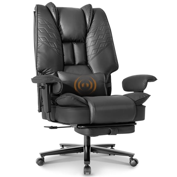 Big and Tall Office Chair 650lbs, High Back Executive Office Chair with Foot Rest, PU Leather Heavy-Duty Computer Chair for Home Office, Massage Pillow (Black)