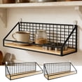 thumbnail image 7 of COM1950s Industrial Style Wall Shelf, No Drill Needed, Iron Mesh with Wood Panel, Floating Storage Organizer for Bedroom, Office, Kitchen, 7 of 7
