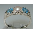 thumbnail image 3 of LBG British Made Luxury Solid 10K White Gold Natural Topaz and Cultured Pearl Trilogy Ring, 3 of 7
