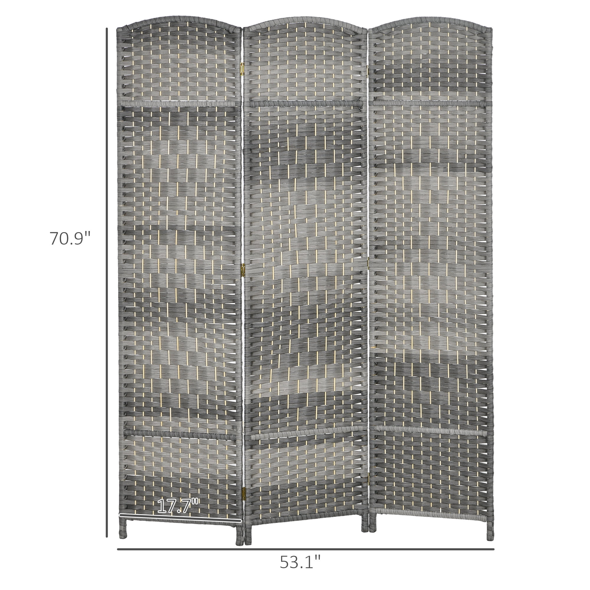 HOMCOM 3 Panel Room Divider Hand-Woven Freestanding Partition, Mixed Gray