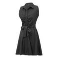 thumbnail image 3 of Inevnen Women Sleeveless Denim Mini Skater Dress Collared Button Down Short Swing Shirt Dress with Belt, 3 of 8