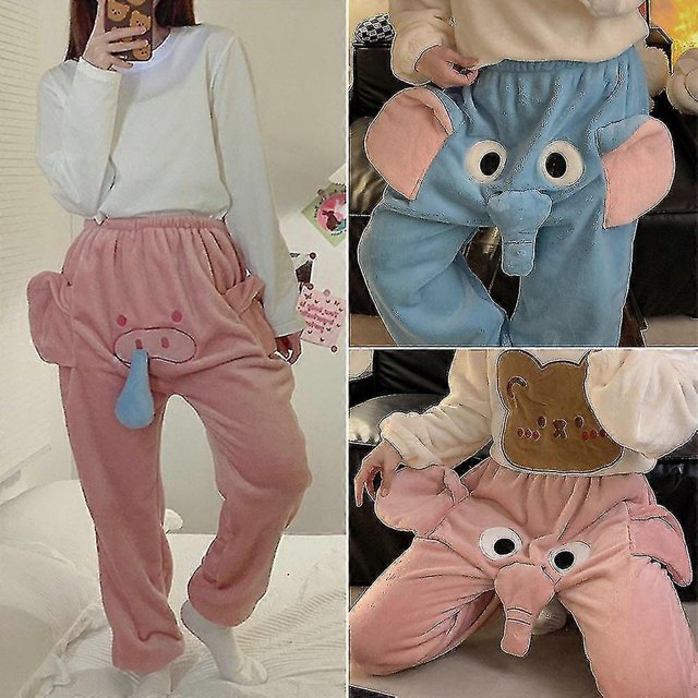 Mens Womens Elephant/pig 3d Flannel Pajama Pants Couple Funny Winter Warm Cozy Soft Home Trousers Sleepwear Gifts