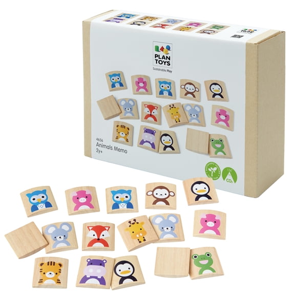 PlanToys® Wooden Animals Memo Game | Montessori Memory Matching Game for Animal Recognition, Strategy and Logical Thinking | Eco Friendly Educational Toy for Visual and Cognitive Development