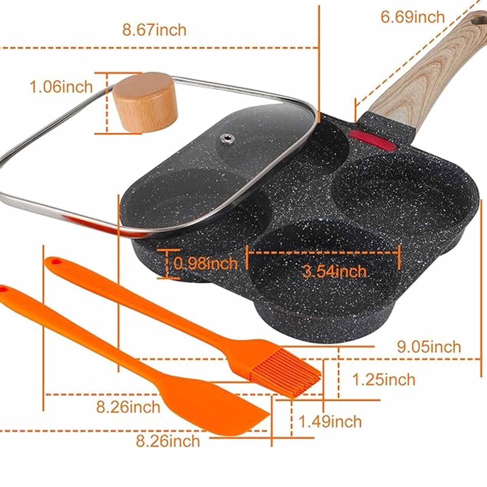 3 Hole Non Stick Egg Frying Pan, Multi-Purpose Divided Frying Egg Pans, 3 in 1 Pan Nonstick Divided Frying Pan Square Skillet Fried Egg Pan for Indoor Cooking Breakfast Omelette Grill,White