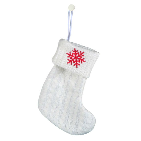 CuiLiyq Knitted Christmas Stockings, Embroidered Dog's Paw Snowflake Candy Gift Bag, White Christmas Stocking Gift Bag, for Family Holiday Season Decor (Snowflake)