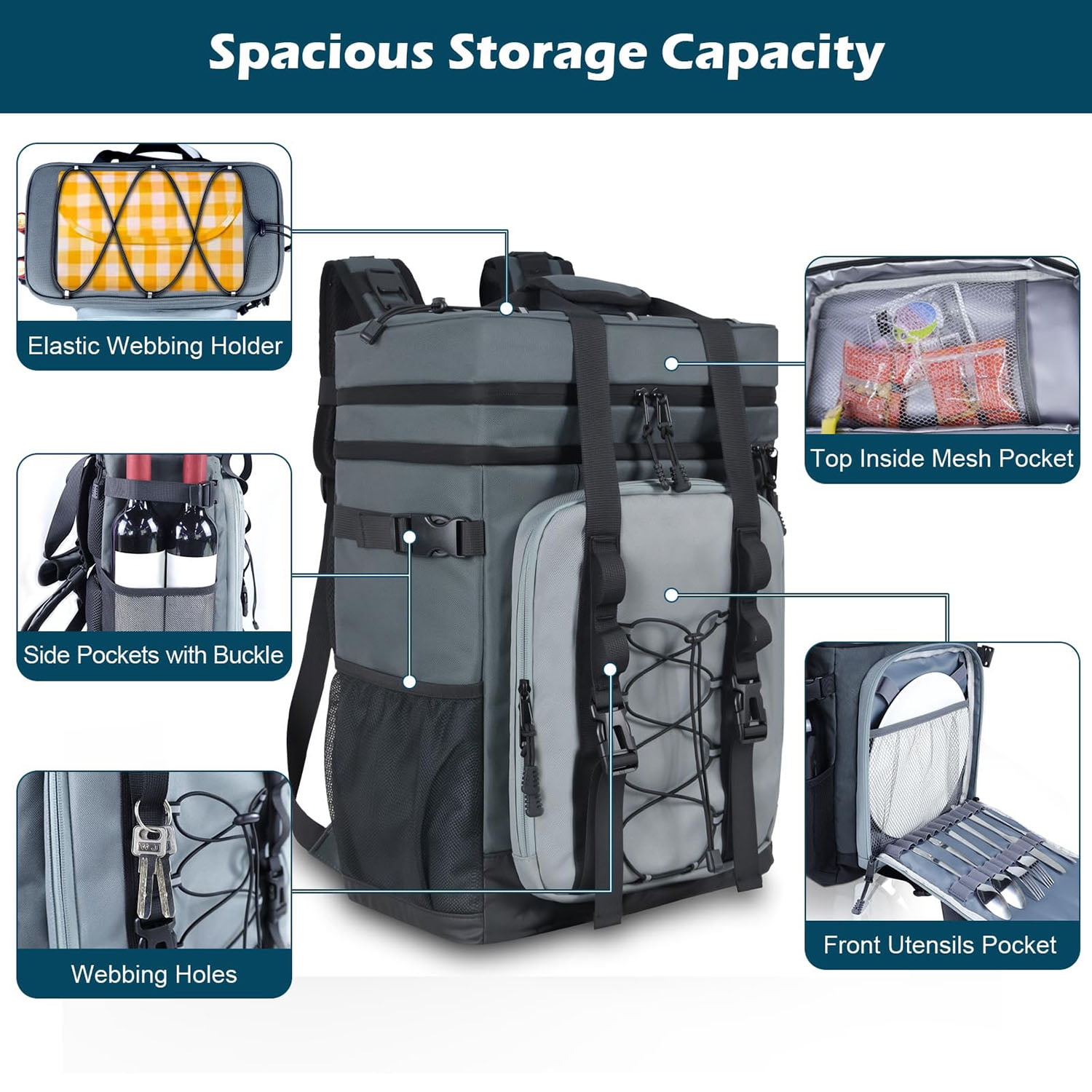 HOMEYA Cooler Backpack,40 Cans Backpack Cooler Insulated Leak Proof,Portable Multifunctional Double Deck Camping Coolers Bag for Picnic Hiking Travel,Dark Gray