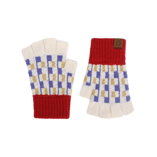 adviicd Gants d'Hiver Sans Doigts pour Enfants, Gants Tricotés à Demi-Doigt Convertible avec Rabat Mitaine pour Filles Garçons Enfants Gants d'Hiver (Rouge, 6-9 Ans)