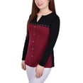thumbnail image 3 of Women's Studded Color Blocked Split Neck Top Blocked Wine S, 3 of 3
