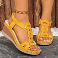 thumbnail image 2 of Rokment Women's Wedge Dressy Sandals Stylish Casual Leather Metal Buckles Platform Chunky High Heels Elastic Ankle Strap Slingback Dress Summer Shoes Yellow Size 9, 2 of 7