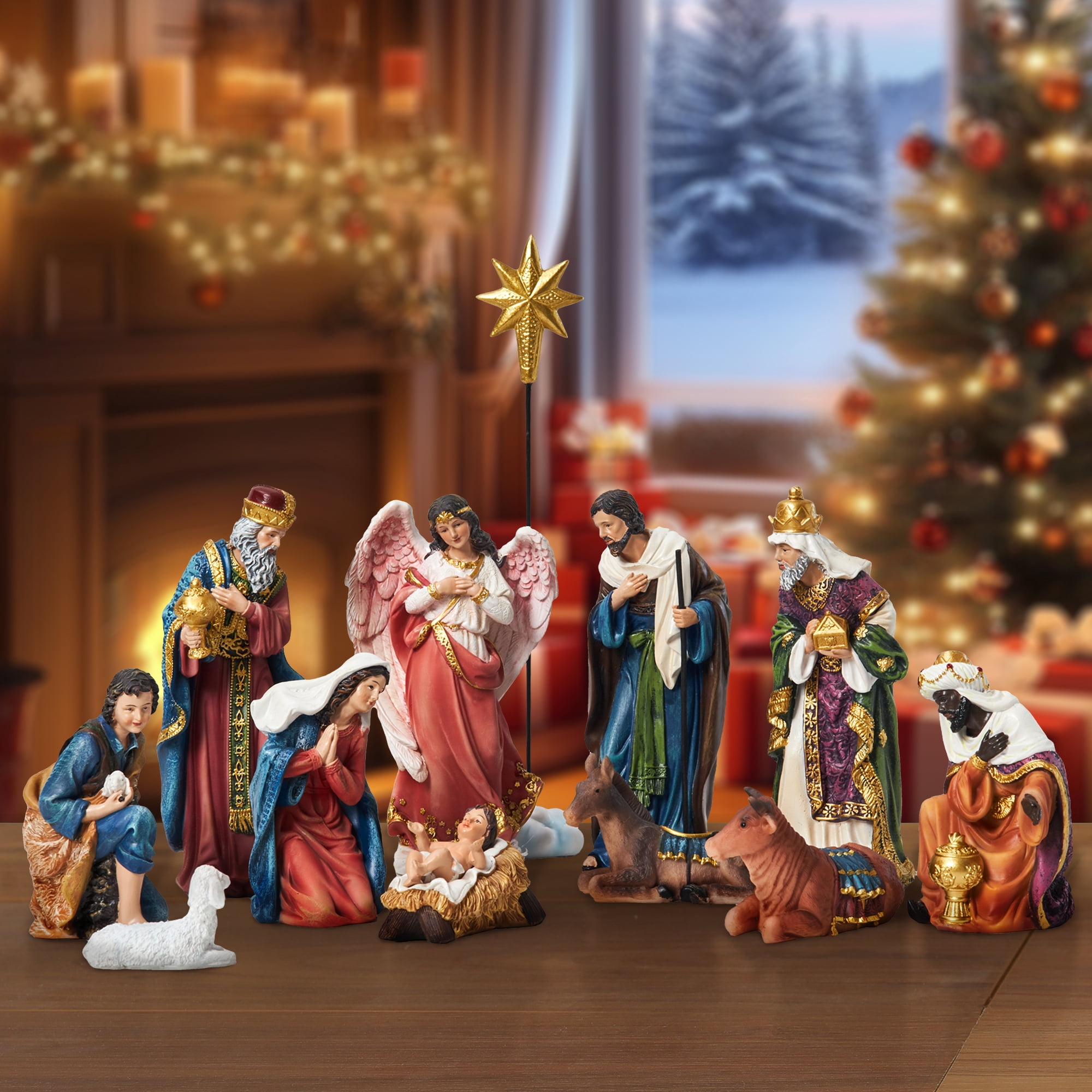 KUETH Indoor Nativity Set Christmas Nativity Scene Holiday Family Gift Religious Decorations 13 Pieces 5.9 inch