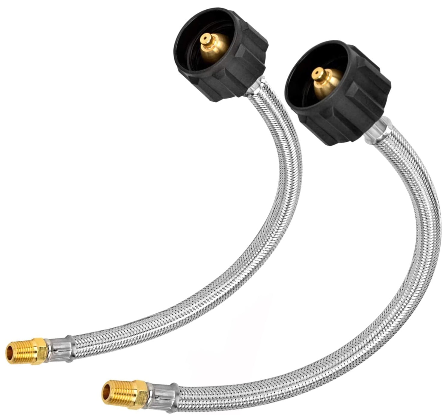 Pair (2) RV 12" Steel Braided Pigtail Propane Gas Hose Tank Connector