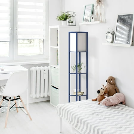 Simple Designs - Floor Lamp Etagere Organizer Storage Shelf with Linen Shade - Navy
