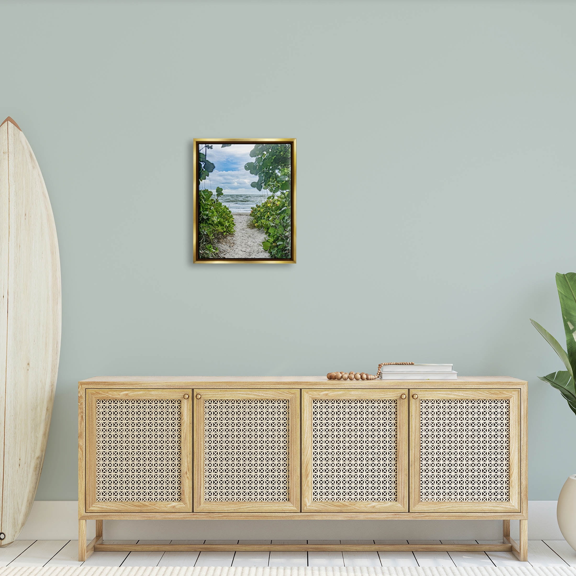 Stupell Industries Overhanging Beach Greenery Plants Path Photograph Metallic Gold Floating Framed Canvas Print Wall Art, Design by Mary Lou Photography