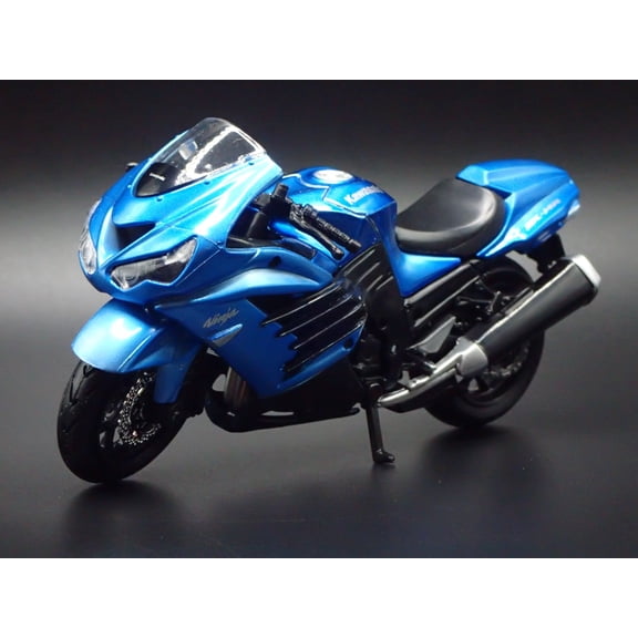 Open Box KAWASAKI NINJA ZX 14R BIKE MOTORCYCLE BLUE 1/18 SCALE DIORAMA DIECAST MODEL BIKE