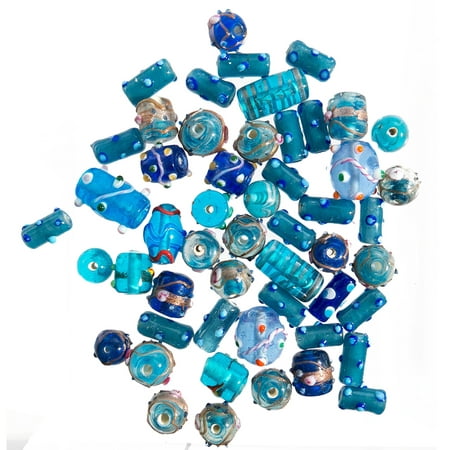Glass Beads for Jewelry Making for Adults 120-140 Pieces Lampwork Murano Loose Beads for DIY and Fashion Designs – Wholesale Jewelry Craft Supplies (Blue Combo - 10 oz)