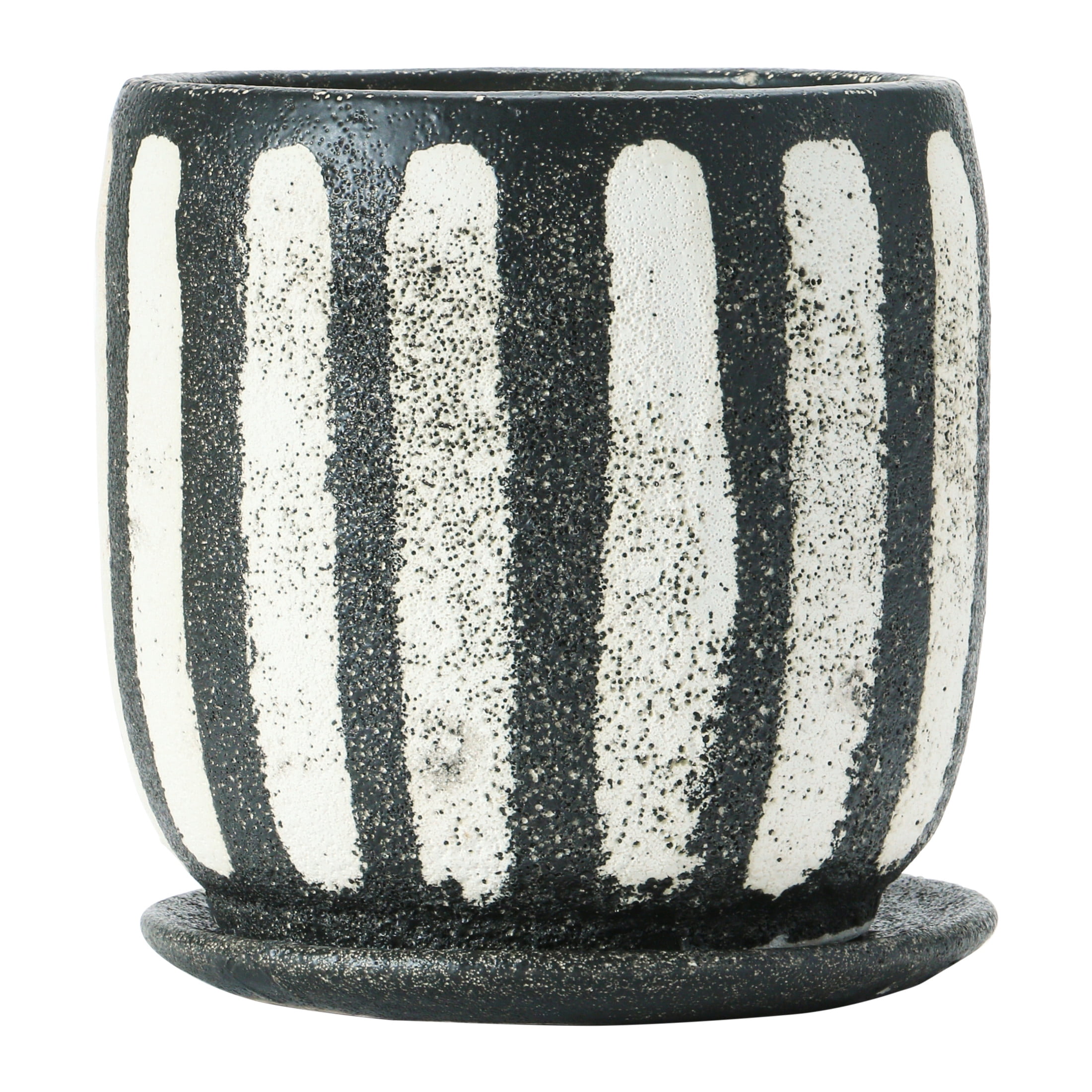Creative Co-Op Hand-Painted Terra-cotta Planter with Saucer, Black & White (Holds 6" Pot)