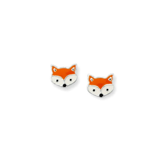 925 Sterling Silver Enamel Fox Face Stud Earrings Cute 6.5mm X 7.3mm Stud Earring for Women