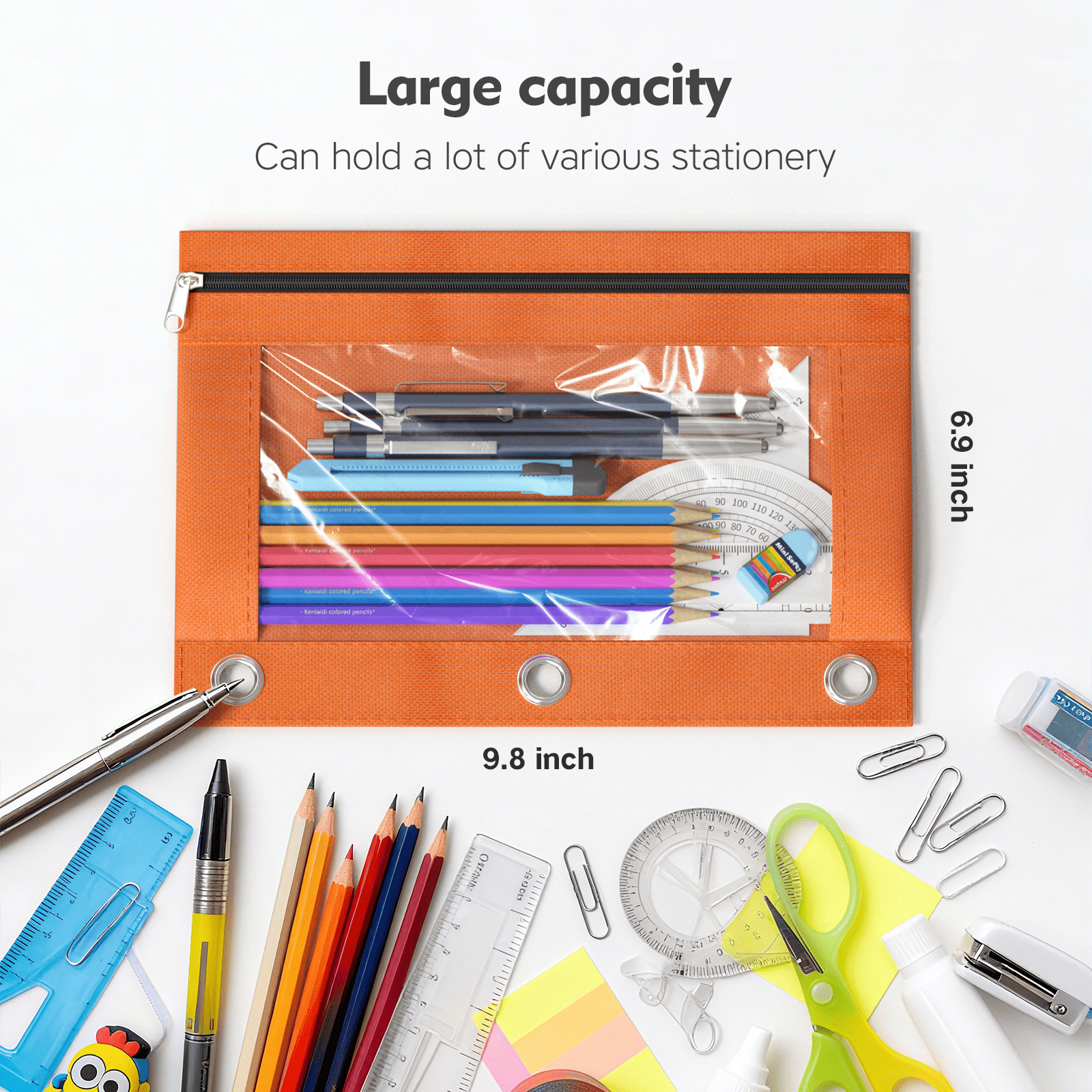 DoDoMagxanadu 3 Ring Binder Pencil Pouch with Zipper, Pencil Case with Rivet Enforced 3 Ring for School Supplies, 20 pack Clear Window Pencil Bag for Binder
