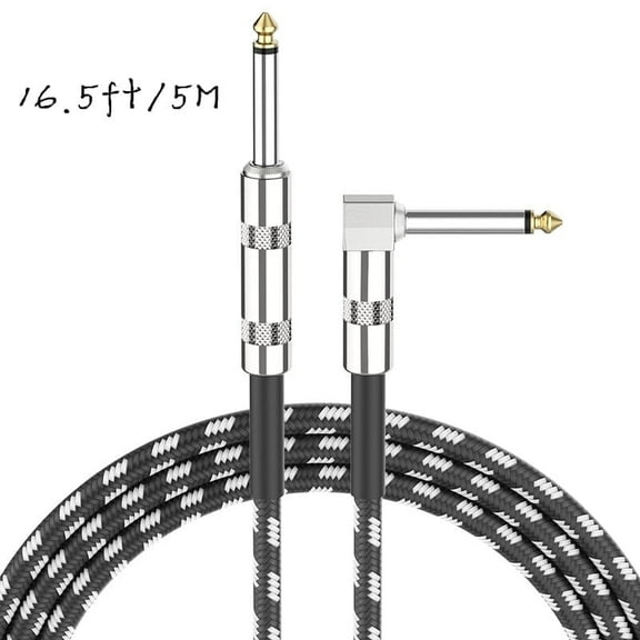 Totowood Guitar Cable 16.5 ft, Electric Instrument Cable Bass Amp Cord for Electric Guitar Bass Amplifier Audio, 1/4" Right Angle to Straight, Black White