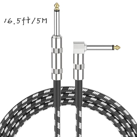 Totowood Guitar Cable 16.5 ft, Electric Instrument Cable Bass Amp Cord for Electric Guitar Bass Amplifier Audio, 1/4" Right Angle to Straight, Black White