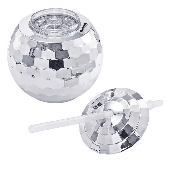 Vaso Esfera Bola Disco Ball Popote 600ml Fiesta Copa Espejo Belug, Plateado