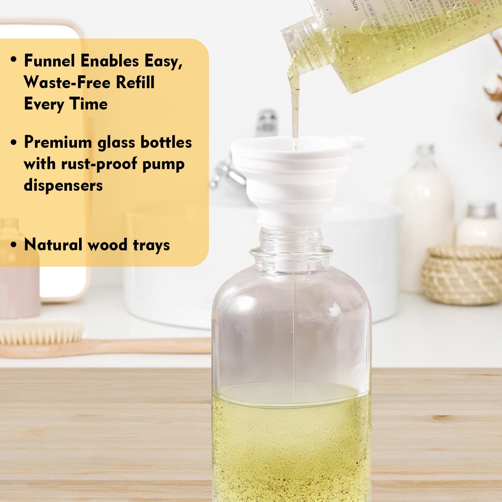 GIRACOA Glass Soap Dispenser with Black Pump, 2 Pack Clear Foam Pump Soap Dispenser with Bamboo Tray 500ml 18oz / Each Bottle