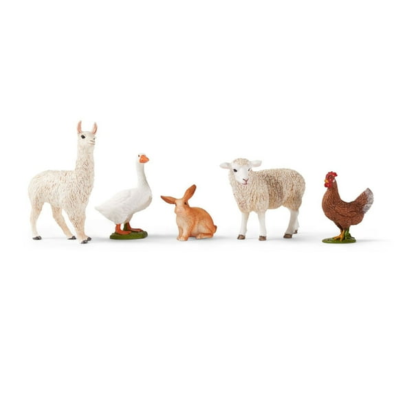 Schleich Farm World 5 PC Farm Animal Toy Set with Llama, Rabbit, Sheep, Hen and Goose Figures