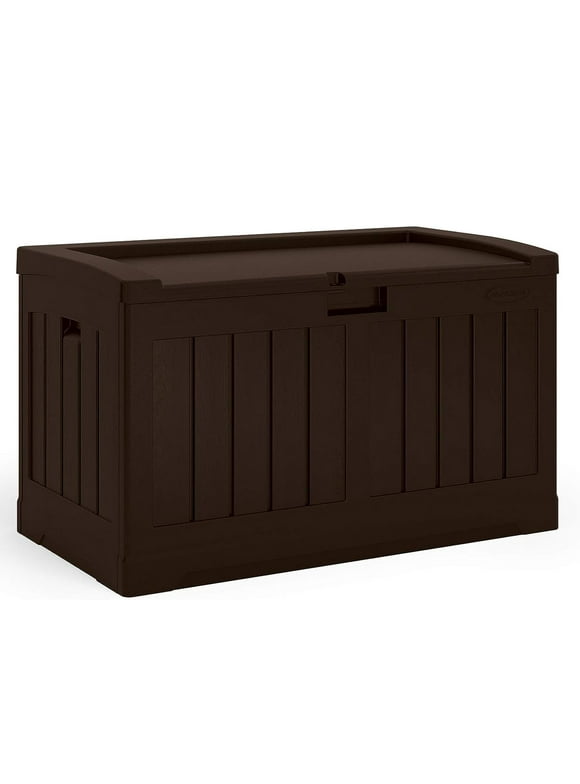 Suncast 50 Gallon Medium Resin Outdoor Storage Deck Box with Seat, Java