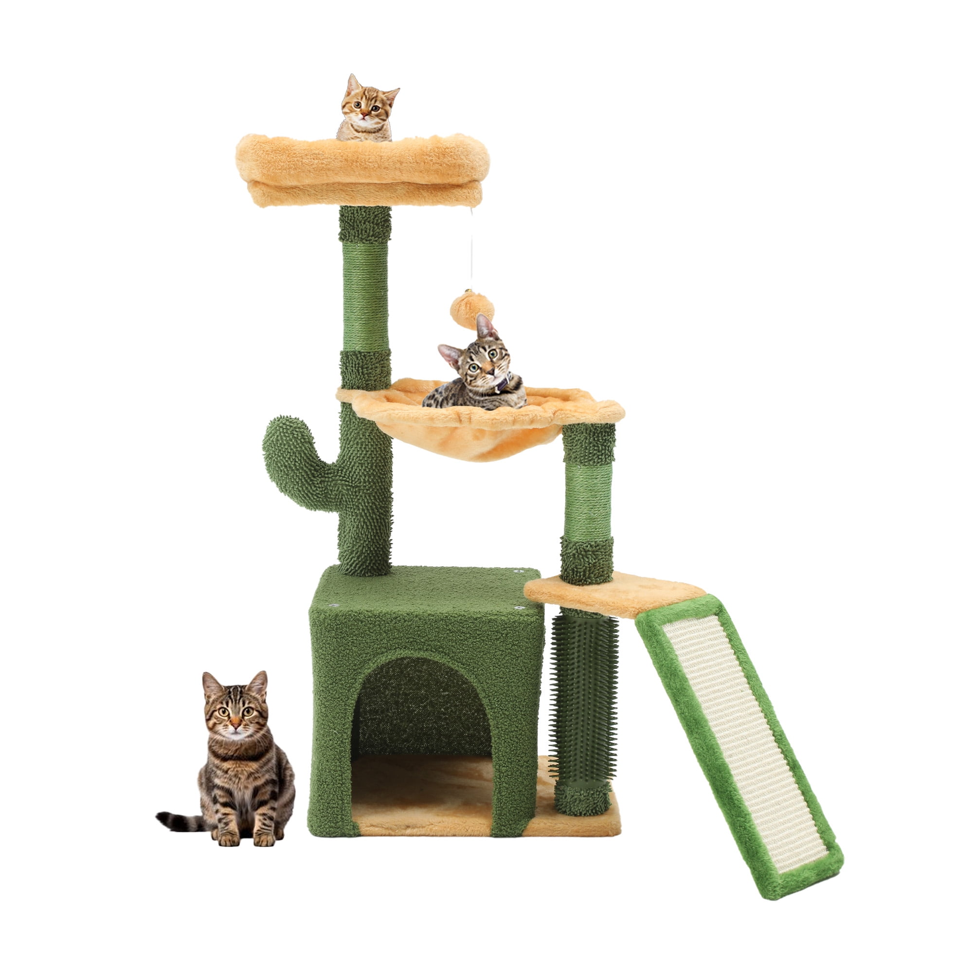 Uforic 37" Cactus Cat Tree Condo, Cat Climbing Tower, with sisal Scratching Post, Plush Platform, Hammock for Indoor Cats, Green