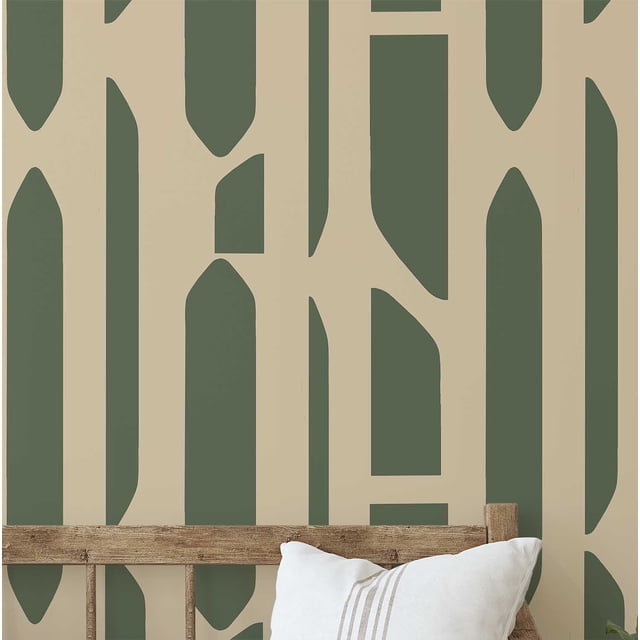 S4sassy Removable Contemporary Green Wall Decor, Geometric Branch Print Textured Contact Paper for Walls, Cabinet, Dresser, Self Adhesive Vinyl Wallpaper Roll, Waterproof Contact Paper - 25"x120" inch