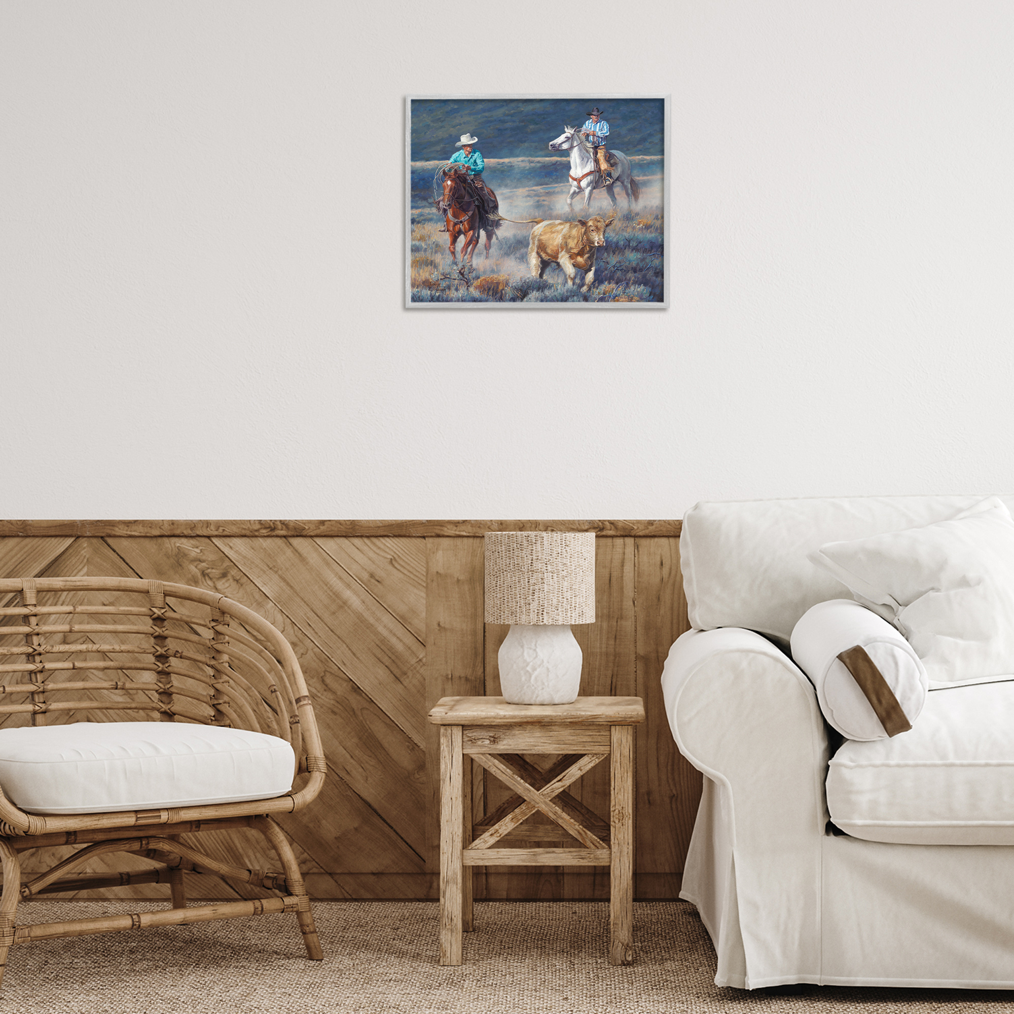 Stupell Industries The Chase Cowboys Landscape Painting Gray Framed Art Print Wall Art, 20 x 16