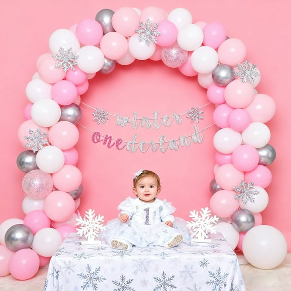 Winter Onederland Party Decorations: Glitter Banner & Snowflake Decor Set for Winter Celebrations
