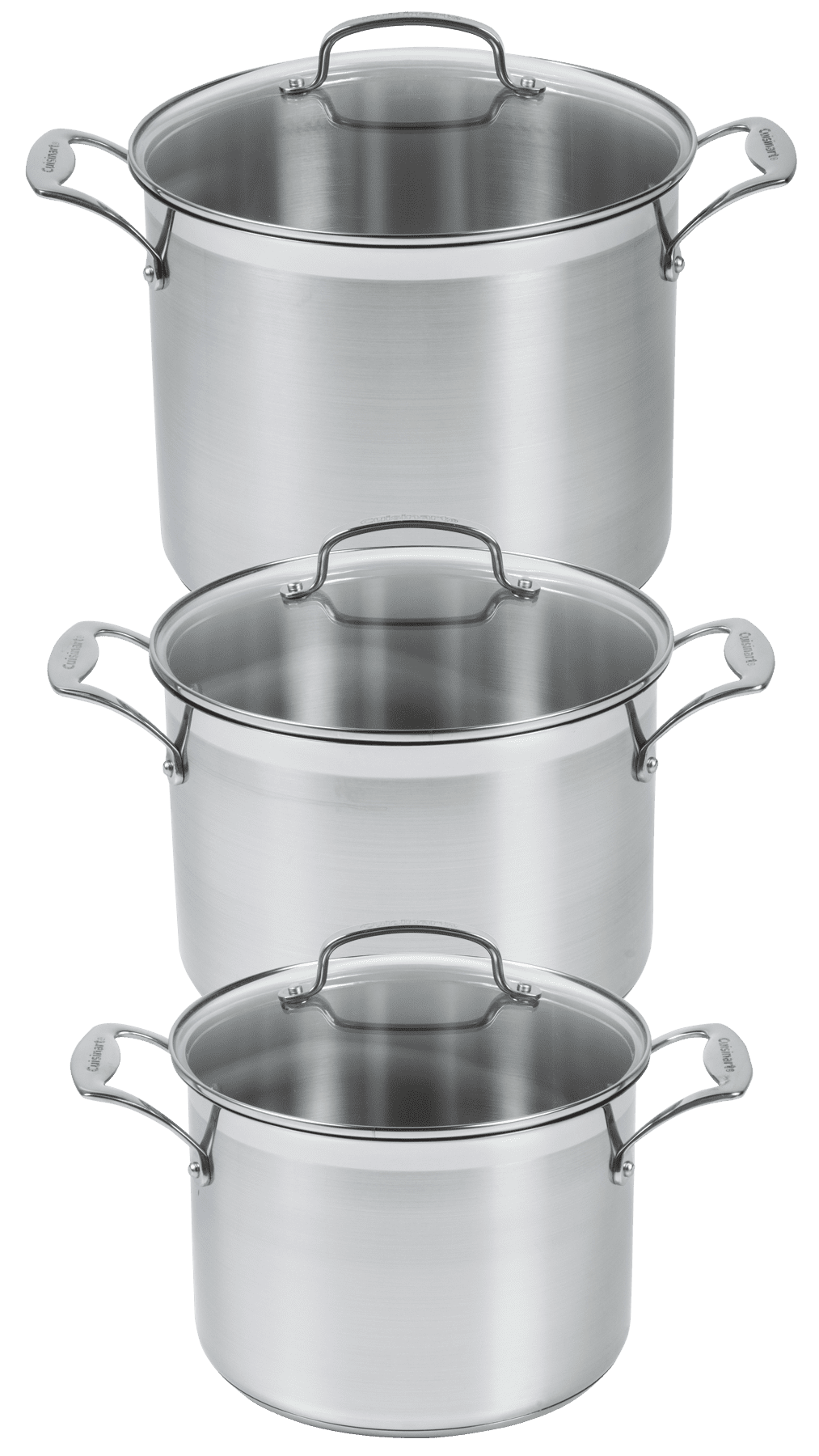 Cuisinart 3-Piece Brushed Stainless Dishwasher-Safe Stockpot Set with Lids (6-, 8-, and 12-Quart)