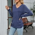 thumbnail image 6 of Timegard Tops for Women V Neck Long Sleeve Solid Color Loose Comfy Blouse Casual Ruched Fitting Shirts Tops, 6 of 8
