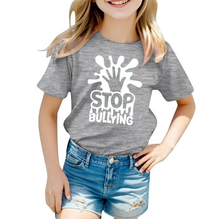 Toddler Girls T-Shirts Anti Bullying Lettr Print Crewneck Short Sleeve Top Kids Girls Everyday Wear Trendy Comfortable T-Shirts，2 -3 Years